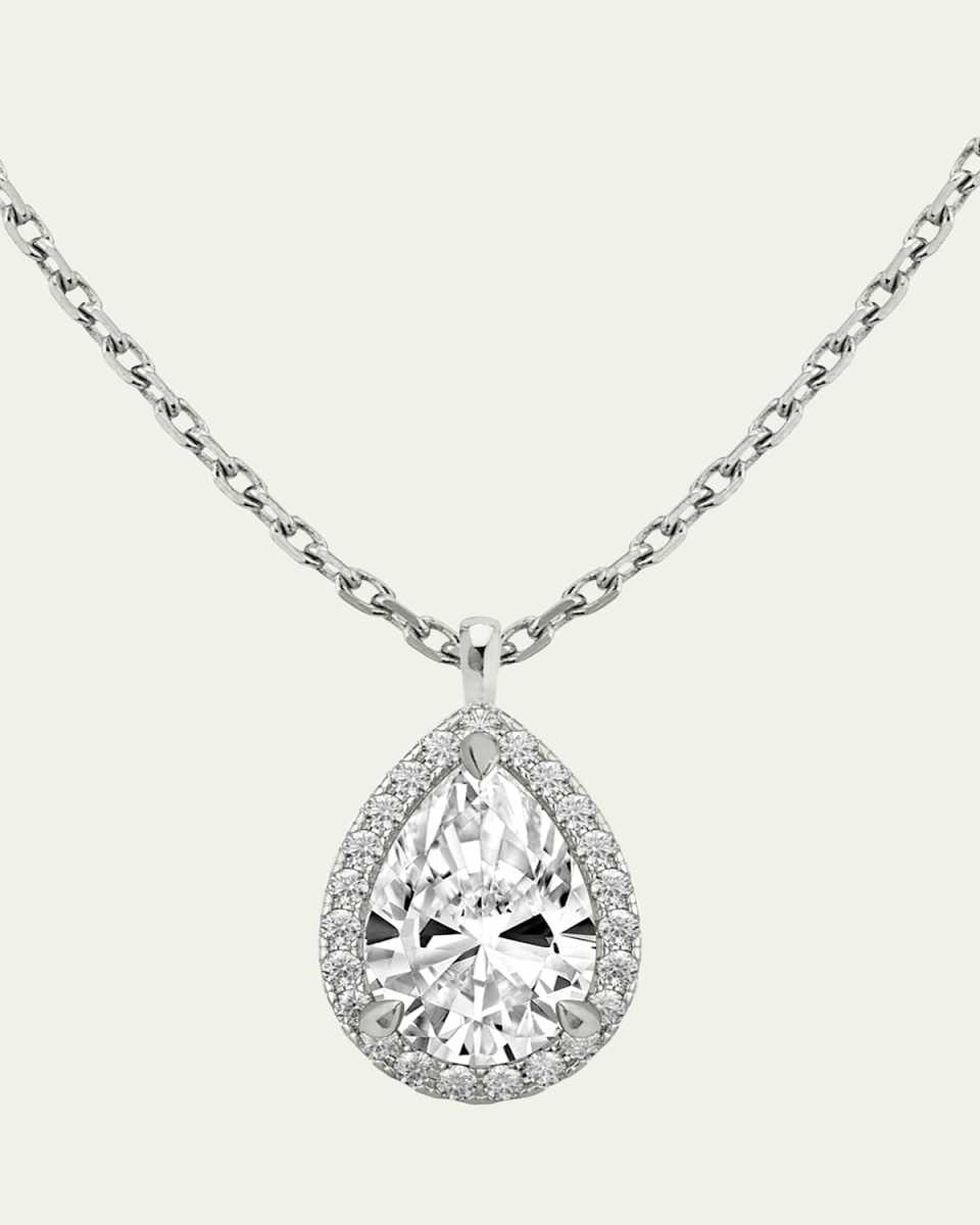 14K White Gold Pear-Cut Halo Lab Grown Diamond Pendant Necklace, 1.0tcw